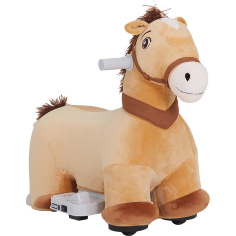 Cheval à bascule électrique 6V pour enfants, fonctionne sur piles, avec fonction musicale et marche avant, 18-36 mois, marron