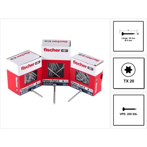 200 Vis à bois aggloméré Power-Fast TX20 Ø4 x 35 mm filetage total - Fischer