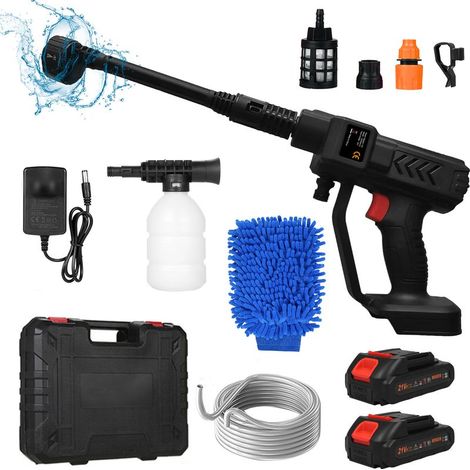 21V Autowaschpistolen-Set, tragbarer Hochdruckreiniger, mit 6-in-1-Düse, zwei 8000mAh-Akkus, 5m Schlauch und Zubehör. (1/5)