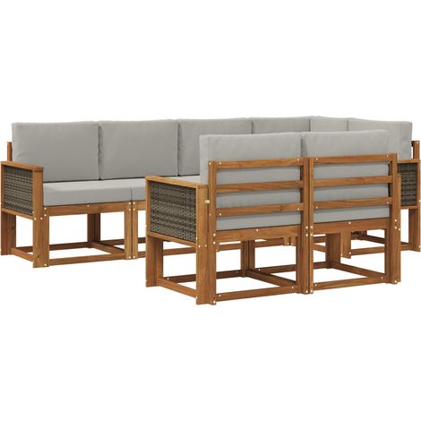 Conjunto de sofás de exterior 7 pcs Natural y Gris Claro vidaXL