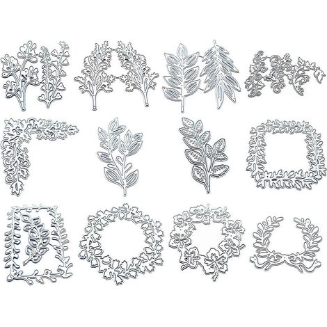 Ensemble de 13 matrices de découpe en métal à motifs de fleurs et de feuilles sauvages pour scrapbooking et création de cartes de vœux. (1/5)