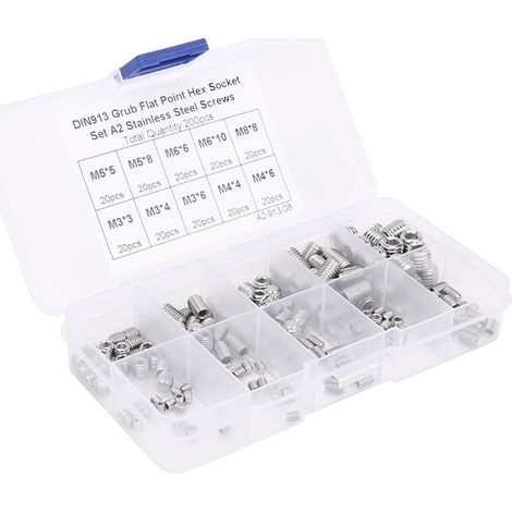 200 vis sans tête à six pans creux en acier inoxydable à pointe plate pour instruments de précision M3/M4/M5/M6/M8 (1/5)