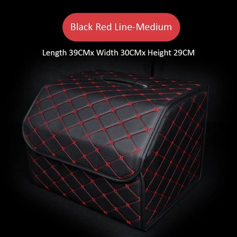 (Black Red Line-M) Sacoche de rangement multi-outils grande capacité pour voiture, boîte de rangement pliable en cuir, idéale pour les outils de coffre et les outils de sécurité. (1/5)