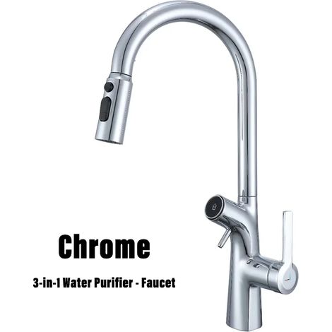 Robinet de cuisine à double sortie (alliage de chrome), robinet d'eau potable purifiée, modèle extractible (1/5)