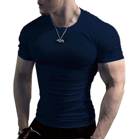 Kurzarm-T-Shirt für Herren im Bodybuilding-Stil, trendig und hip, Größe 3XL, marineblau
