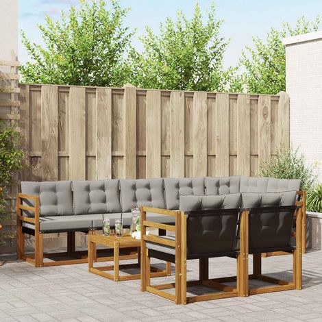 vidaXL Conjunto de sofás de exterior 9 uds. Gris Natural y Claro (1/5)