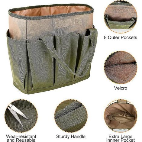 Sac de rangement de jardinage - - Vert armée - 8 poches - Tissu Oxford 600D - 34,3x17,2x30,5 cm (1/5)