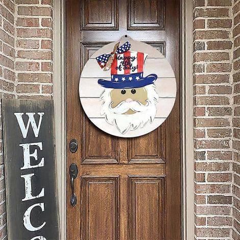 Couronne de porte printanière, guirlande en bois à suspendre pour la porte d'entrée, décoration patriotique de style ferme, pour la fête de l'Indépendance (1/4)