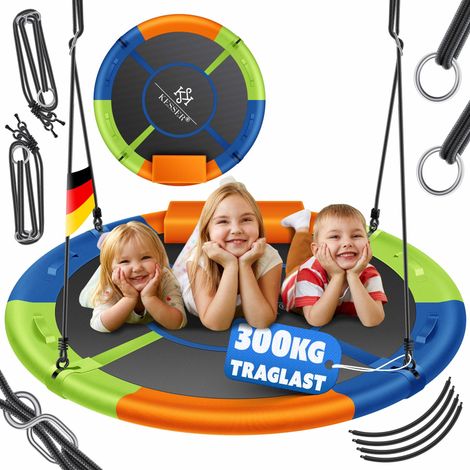 KESSER® Nestschaukel Tellerschaukel Hängeschaukel Rundschaukel Schaukel verstellbar Garten-Schaukel Kinderschaukel Indoor - Outdoor-Schaukel für Kinder und Erwachsene Bunt / 120cm