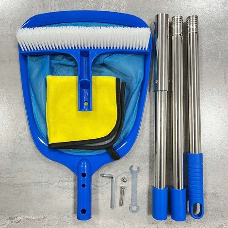 Kit Nettoyage Piscine, Épuisette avec Manche Télescopique, Maille Extra Fine, pour Piscine, Spa, Fontaine, Étang,145cm (1/5)