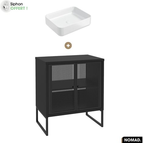 Ensemble meuble sous vasque avec vasque à poser - Siphon OFFERT NOMAD NOIR 70 x 80 x 43 cm (1/5)