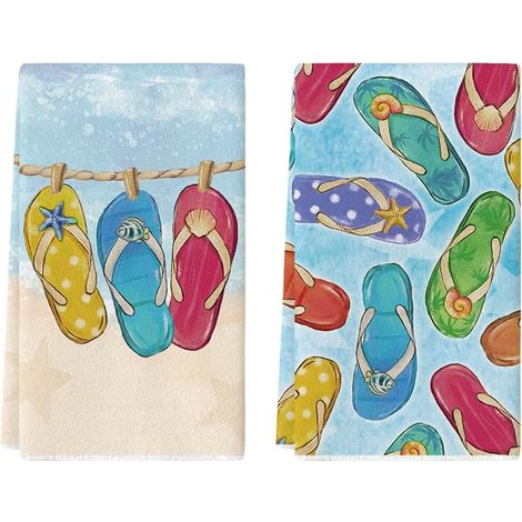 Lot de 2 torchons de cuisine d'été - 42 x 65 cm - Décoration saisonnière de printemps - En polyester (1/5)