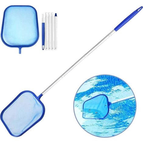 Filet de nettoyage de piscine, filet à feuilles d'eau peu profonde avec poteau, filet peu profond à 5 sections en aluminium-Ensoleillé (1/3)