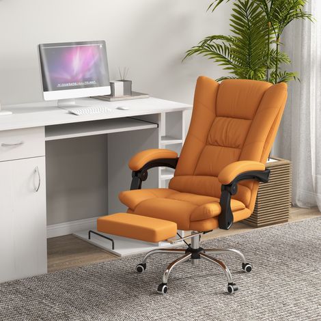 Fauteuil de Bureau Massant et Chauffant, Inclinable avec Repose-pieds, Similicuir Marron Clair (1/5)