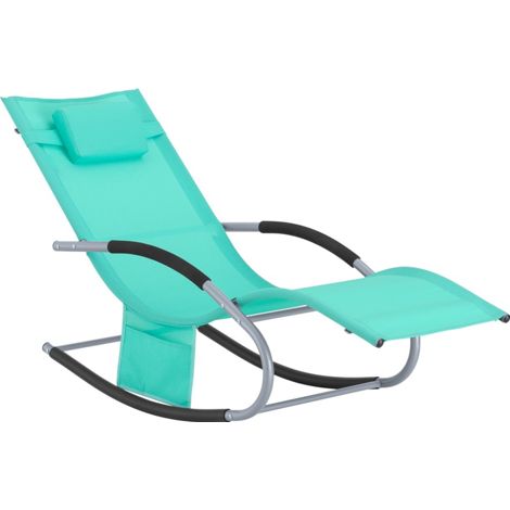 SoBuy Sun Lounger Garden Chair Recliner with Cushioned Pillow & Side Pocket Garden Rocking Chair with Steel Frame Outdoor Furniture for Patio Poolside Turquoise OGS28-TB
