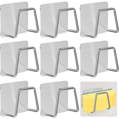 (Silver) 8-Piece Kitchen Sink Sponge Holder, Kitchen Sink Sponge Holder, Kitchen Sink Sponge Holder, Kitchen Sponge Holder, Bathroom Kitchen Sink Sponge Hook (1/5)