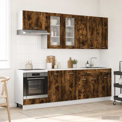 vidaXL Unité de cuisine LYON 8 pcs Chêne fumé Bois d'ingénierie (1/5)
