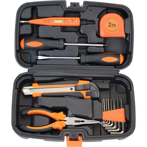 Coffre à Outils 15 Pièces - Kit d'Outils Manuel en Acier Chromé avec Boîte de Rangement, Ensemble Complet pour Bricolage et Réparation Domestique