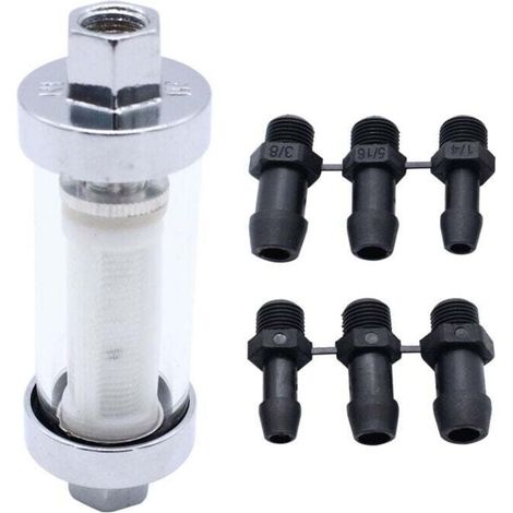 Kit filtro carburante cromato riutilizzabile con 6 tubi, XU, compatibile con raccordi da 3/8", 1/4" e 5/16" - KZQ (1/4)