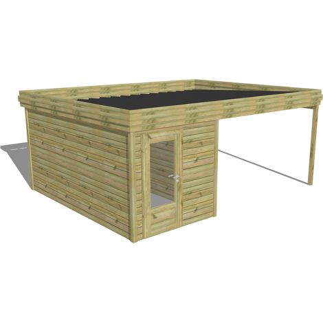 ABRI DE JARDIN bois Pin autoclave 27mm - 5,64x4,34m / 24,5m2 - Bac acier - Abri Français (1/5)