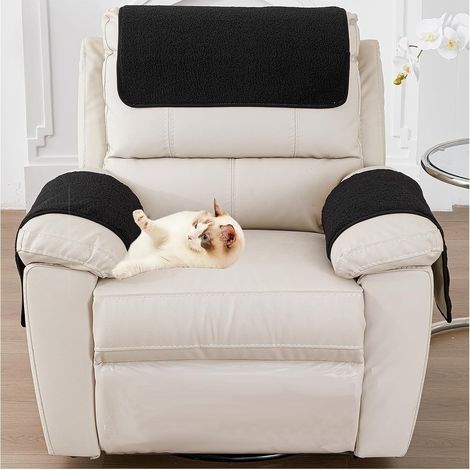 Housses d'accoudoirs, protège-accoudoirs en Velours d'agneau avec Poches, antidérapantes, Housse de Fauteuil pour Fauteuil TV, Amovible, Lavable (Noir) (1/5)