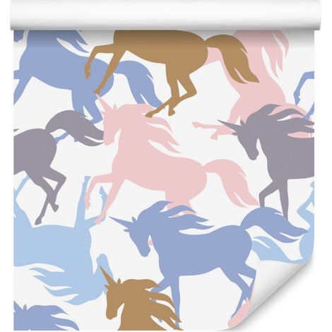 Papel pintado de unicornios coloridos para salón y dormitorio, 50x1000 cm. (1/5)