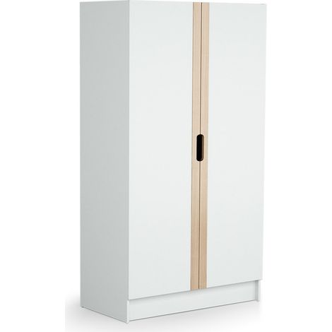 Les Tendances – Armoire enfant 2 portes en bois blanc et hêtre verni 96 x 51 x 176 cm – Penderie et 7 étagères réglables – Fixation murale recommandée (1/3)