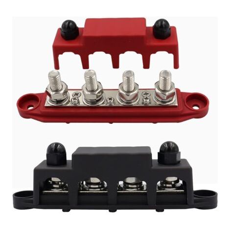 2PCS Bloc de Distribution Alimentation, 5/16" Bloc de Jonction de Barres Alimentation avec Couvercle, 12 V-48 V DC 250A Barre de Bus avec 4 X M8 Boulons de Raccordement pour Voiture (5/16") (1/5)