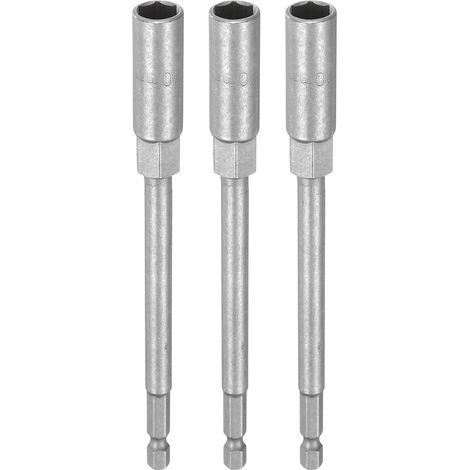 3pcs Embout De Tournevis À Écrous 10mm Douille Métrique À Choc 1/4" Tige Hexagonale 6" (150mm) Extra Longue Douilles À 6 Points À Acier CR-V Pour Outils De Perceuse (1/5)