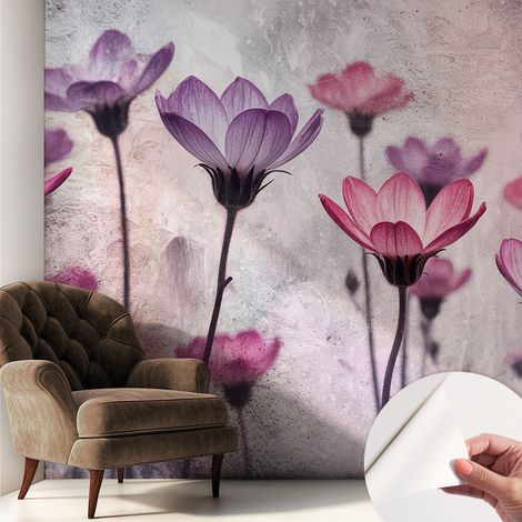 Carta da parati autoadesiva - fotomurale - decorazione parete - stile elegante - decorazione casa - Fiori pastello 250x250 cm (1/5)