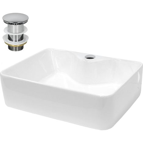 ECD Germany Lavabo da Appoggio 480 x 380 x 140 mm con Piletta senza Troppopieno Lavandino Bacinella Lavamani Lavello Sanitari da Bagno in Ceramica Bianco Lavandino Lavandini 480 x 380 x 140 mm (1/5)