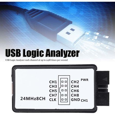 Analyseur logique USB miniature numérique de poche, 8 canaux d'entrée, mémoire 24 MHz (1/5)