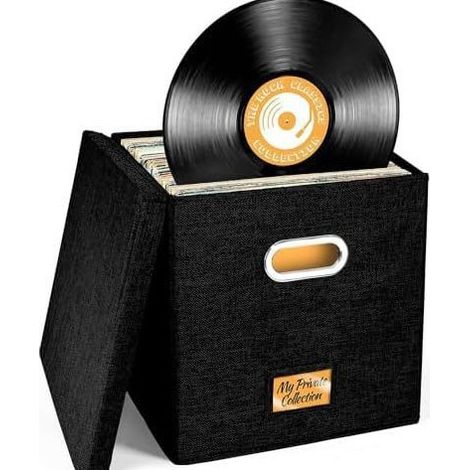 Boîte de rangement en coton pliable avec couvercle, coffre de rangement pour la maison, disques vinyles et objets divers (1/4)