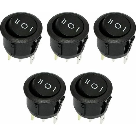 Interrupteur Basculant Ronde - 3 Positions ON-OFF-ON - 6 A / 250 V AC - Diamètre de découpe 23 mm x 26 mm - 5 Pièces (1/5)