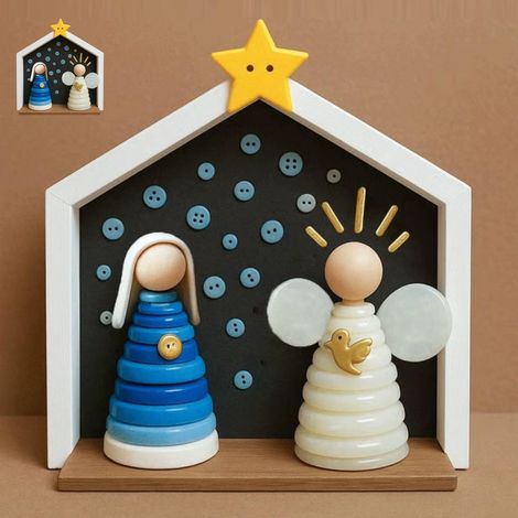 Kit Scene De La Nativité En Boutons - Maison En Bois Pour Décoration De Noël - Idéal Pour Table Étagère Ou Classe - 1 Pièce (1/5)