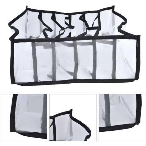 Grille de rangement pour soutiens-gorge et sous-vêtements, organiseur de tiroir pliable 6 compartiments, noir maille. (1/5)
