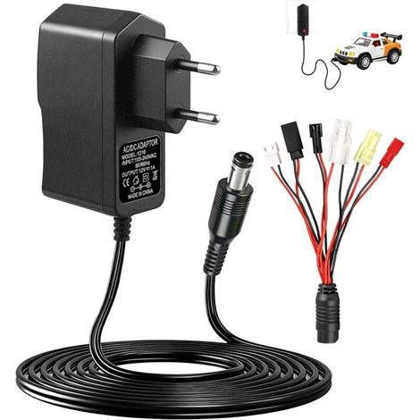 Chargeur Intelligent RC 2.4V-12V pour Batteries 2-10S NiMH/NiCd, Chargeur Universel pour Voitures RC, Drones, Bateaux et Avions RC, avec 5 Adaptateurs Tamiya, Mini Tamiya, JST, SM 2P, HuanQi, Dupont (1/5)