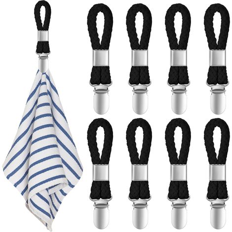 8 Pièces Pince à Serviette, Accroche Torchon, Crochet Torchon Porte Serviette Salle de Bain, Clips Porte-Torchon Placards Serviettes Suspendues (Noir) (1/5)