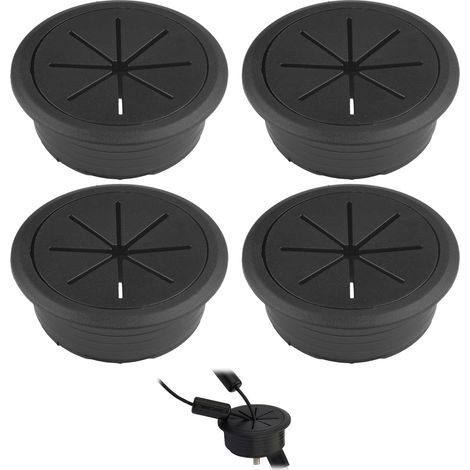 Lot de 4 Passe Câble Bureau 60mm, Plastique Noir  Couvercle de Trou de Câble, Passe Fil Bureau Organiseur de Câbles pour Table Ordinateur et Meubles de Bureau (1/5)