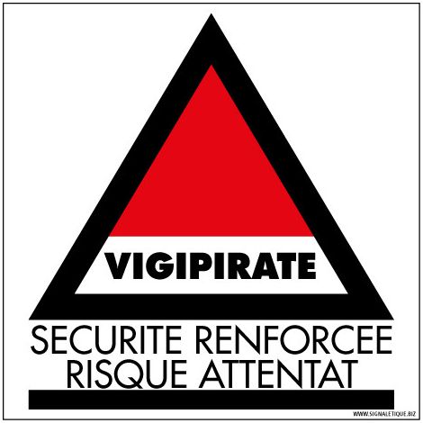 Panneau de signalisation Vigipirate - Sécurité renforcée risque attentat (VIGIPIRATE4) - Adhésif - 125 x 125 mm