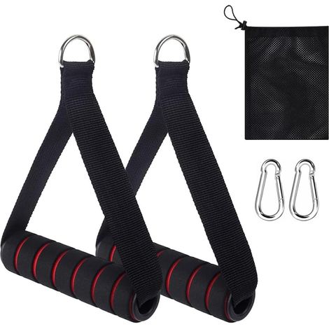Lot de 2 Poignées de traction, Anneau en D métal, ABS et mousse, pour bande de résistance, maison et gym (1/5)