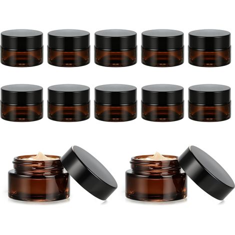 Pot en verre ambré de 20 ml avec couvercle, pour crèmes et huiles essentielles, lot de 12 (1/5)