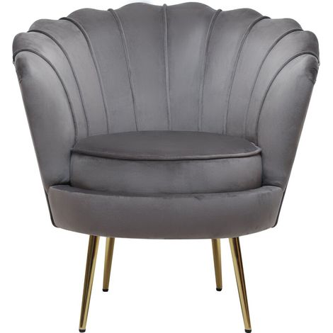 Habitat Et Jardin – Fauteuil en velours coquillage Floria – 75 x 68 x 77.5 cm – Gris – Rembourrage en mousse pour confort – Design élégant pour intérieur (1/4)