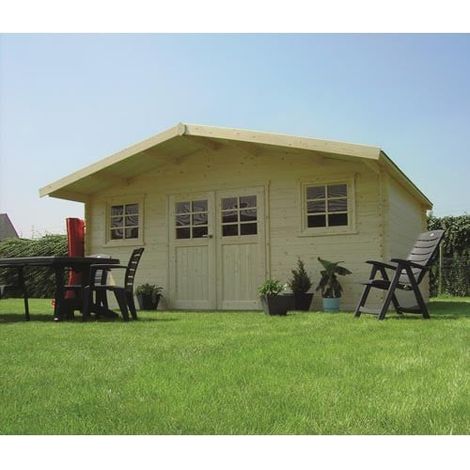 Abri de jardin en bois 17,65m² – Double porte vitrée 158x173cm – Madriers 28mm – Toit standard – Surface intérieure 17,65m² – Solid (1/5)