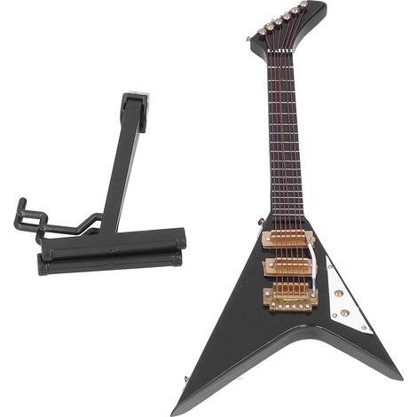 Guitare miniature noire haute de 25 cm, modèle décoratif en forme de V, instrument de musique ornemental pour étagère (1/5)