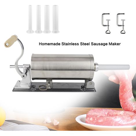 Pousse saucisse manuel 3L – 4 buses (17-29 mm), acier inox, capacité 3 kg – Pour charcuterie maison et professionnelle