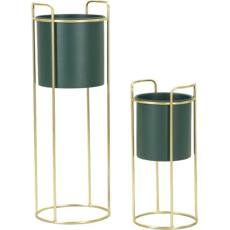Dmora - Set mit 2 Vasenhaltern Rangone, Dekorationszubehör, Dekoratives Artikel, Einrichtungszubehör, 24x24 h70 cm, Grün Gold