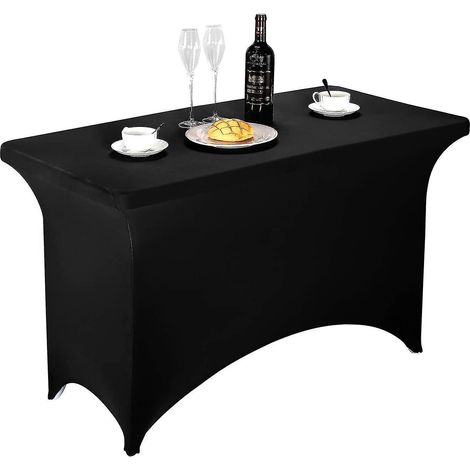 Nappe extensible rectangulaire noire en spandex de 2,4 m (8 pi) - Idéale pour les banquets (1/5)
