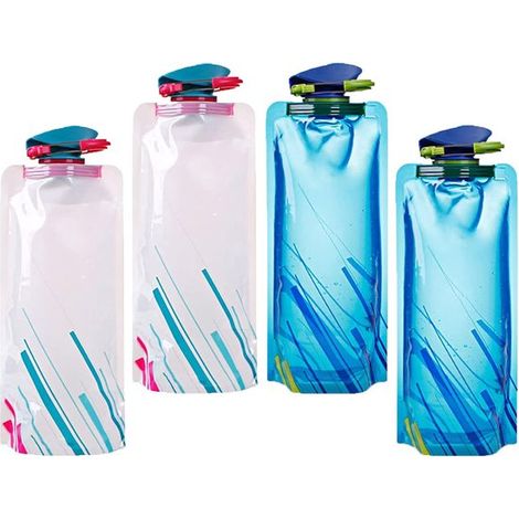 Faltbare Wasserflasche - 700 ml - Weiß und Blau - 4 Stück (1/5)
