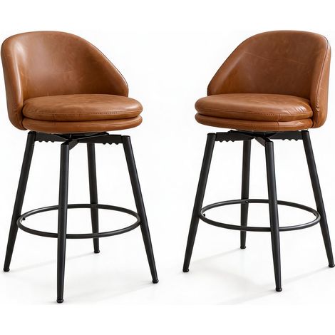 Lot de 2 Tabourets de Bar Pivotants PU Hauteur 66 cm Dossier Repose‑Pieds (1/5)